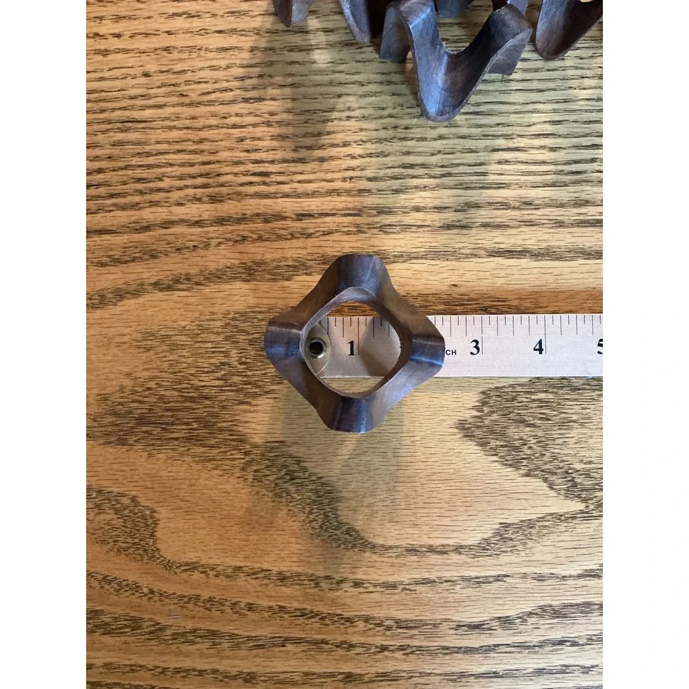 8 Vintage Hand Carved Wood Napkin Ring Wavy Sculptural Brown Mid Century Style